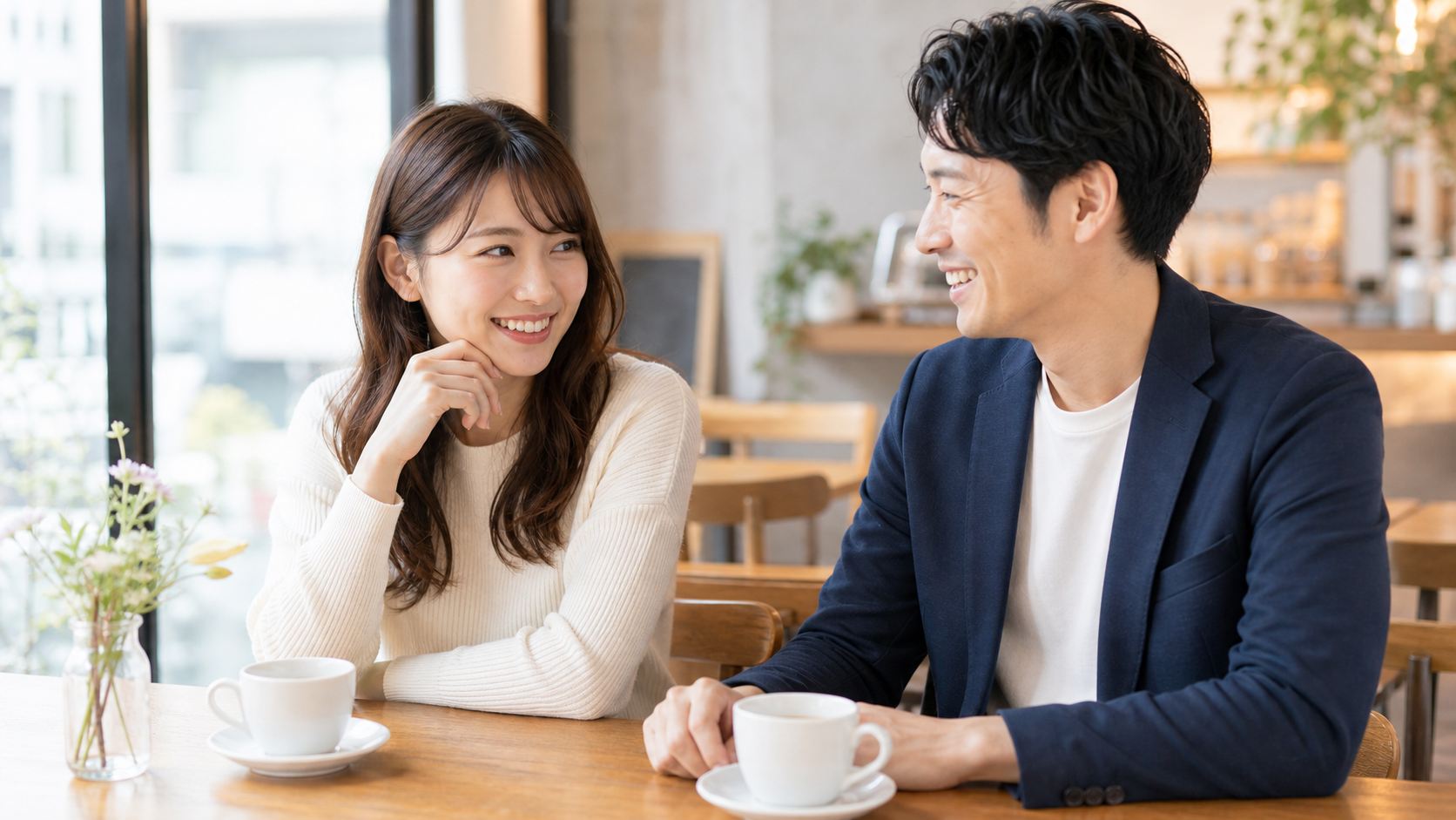 日本人男女のカフェデートのイメージ
